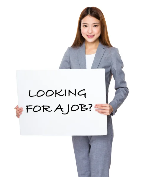 Young asian businesswoman with white banner — Stock Photo, Image