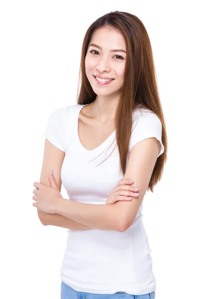 Joven asiática mujer en blanco camiseta —  Fotos de Stock