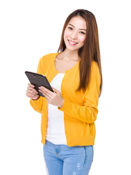 Asian young woman in yellow cardigan — Stock Photo, Image