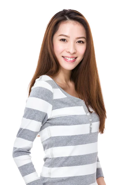 Asian young woman in striped sweater — Stock Photo, Image