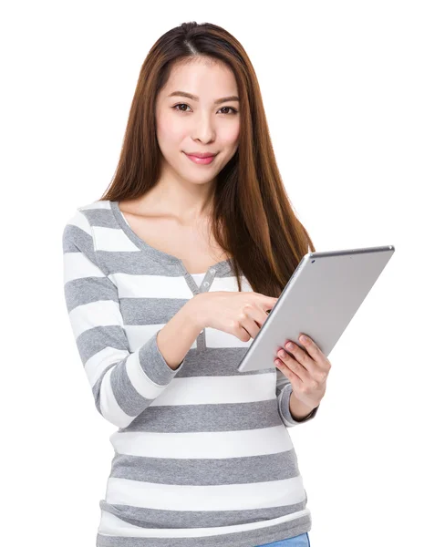 Asian young woman in striped sweater — Stock Photo, Image