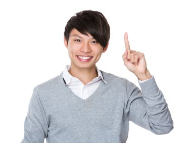 Asya genç işadamı gri süveterli