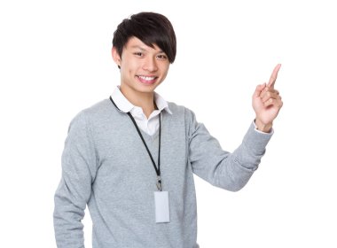 Asya genç işadamı gri süveterli