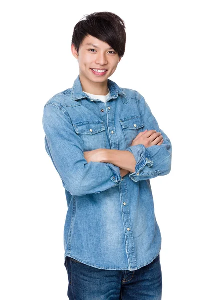 Asya genç adam jean gömlek — Stok fotoğraf