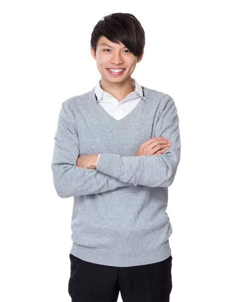 Asian young businessman in grey sweater — Stock Photo, Image