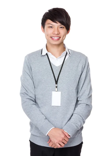 Asian young businessman in grey sweater — Stock Photo, Image