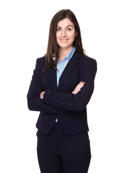 Caucasian brunette businesswoman in business suit — Stock Photo, Image