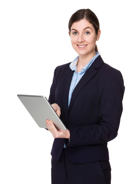 Caucasian brunette businesswoman in business suit — Stock Photo, Image