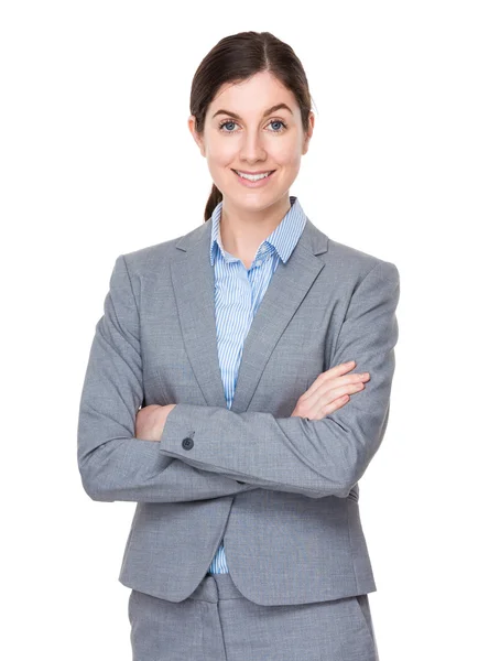 Caucasian young businesswoman in business suit — Stock Photo, Image