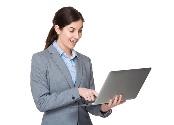 Caucasian young businesswoman in business suit — Stock Photo, Image