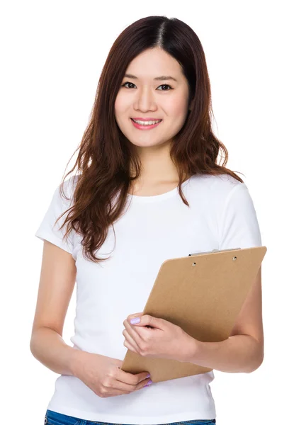 Joven asiática mujer en blanco camiseta — Foto de Stock