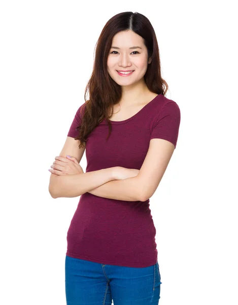 Young asian woman in red t-shirt — Stock Photo, Image