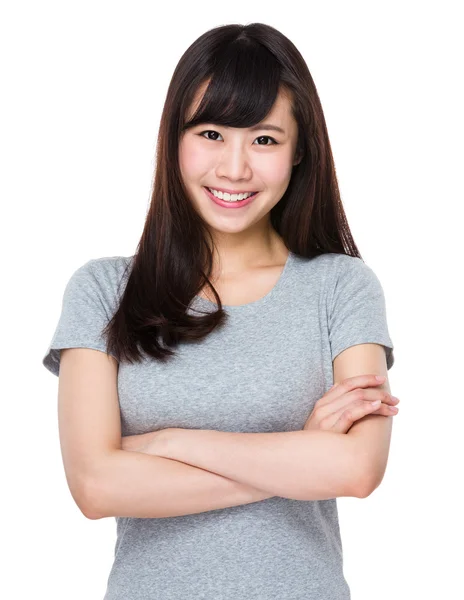 Mujer joven asiática en camiseta gris —  Fotos de Stock