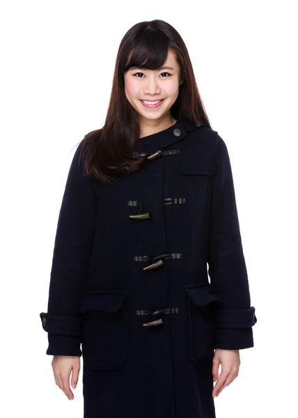 Asian young woman in black coat — Stock Photo, Image