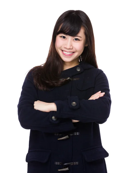 Asian young woman in black coat — Stock Photo, Image