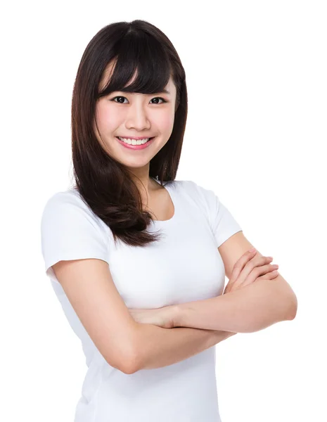 Asiático jovem mulher em branco t-shirt — Fotografia de Stock