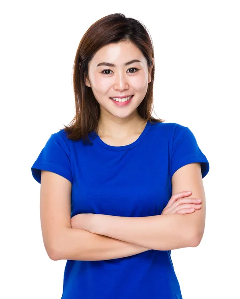 Asiático jovem mulher em azul t-shirt — Fotografia de Stock