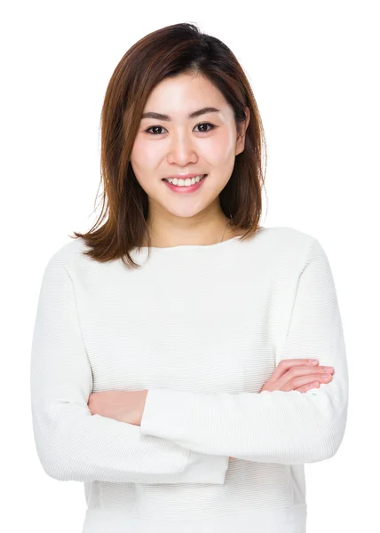 Young asian woman in white sweater — Stock Photo, Image