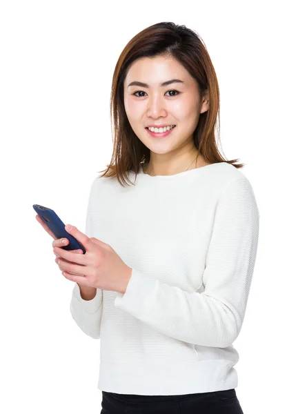 Young asian woman in white sweater — Stock Photo, Image