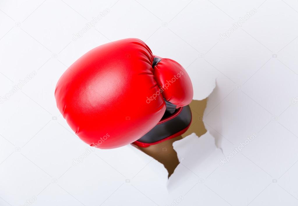 Hand with red boxing glove