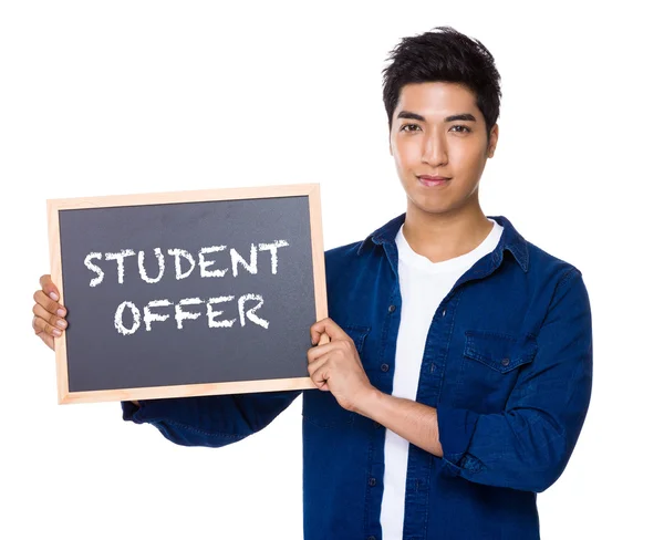 Indian man in blue shirt with chalkboard — Stock Photo, Image