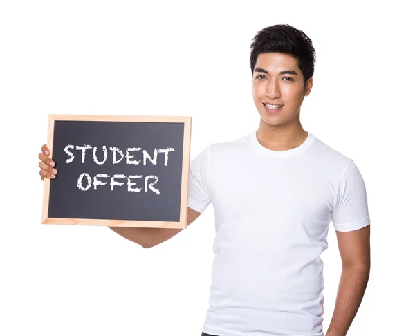 Asian man in white t-shirt with chalkboard — Stock Photo, Image