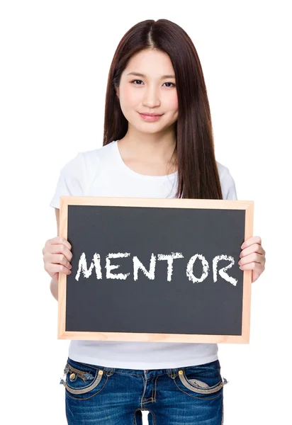 Asian woman in white t-shirt with blackboard — Stock Photo, Image