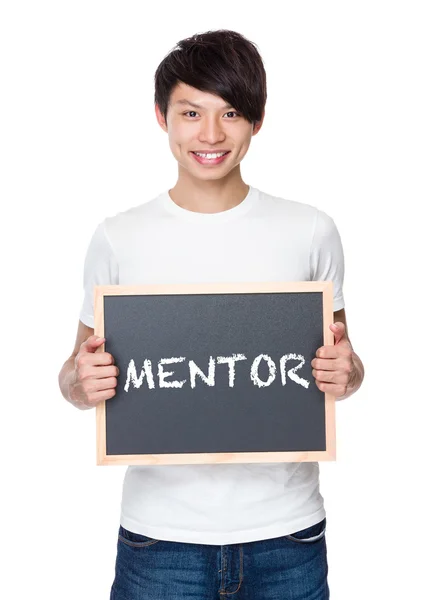 Young asian man with chalkboard — Stock Photo, Image