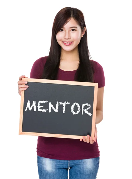 Asian woman in red t-shirt with blackboard — Stock Photo, Image