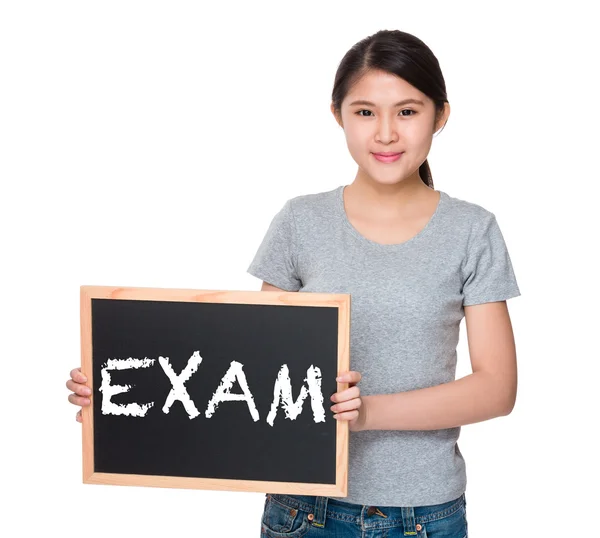 Young asian woman with black board — Stock Photo, Image