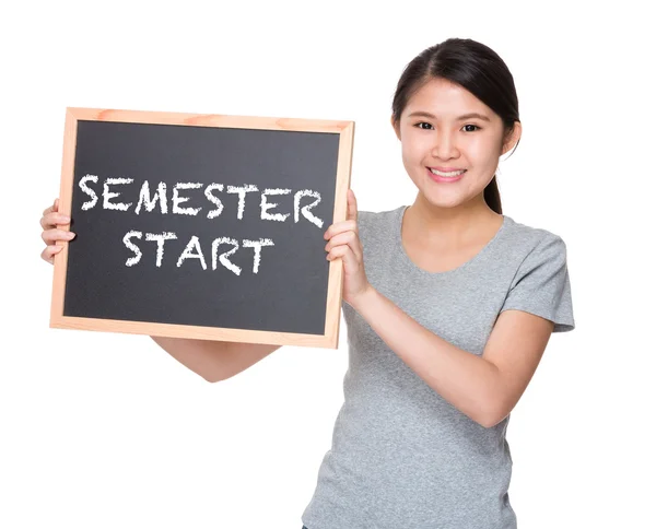 Young asian woman with black board — Stock Photo, Image