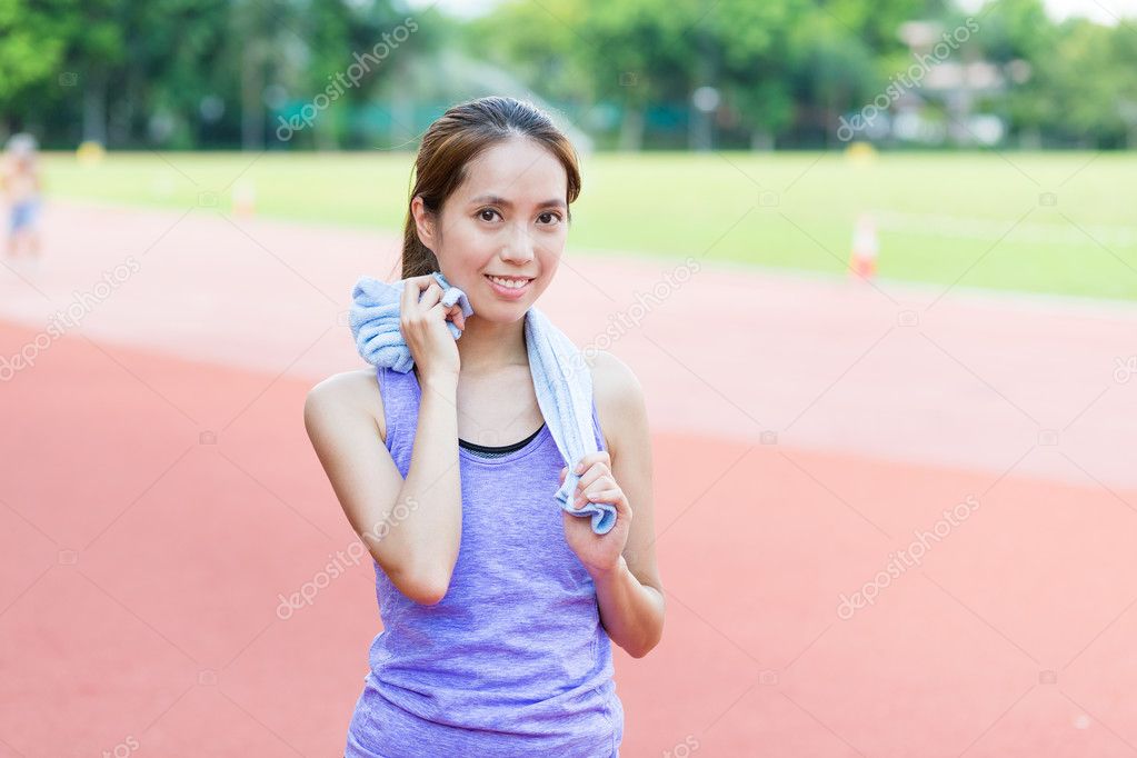 Young woman after running