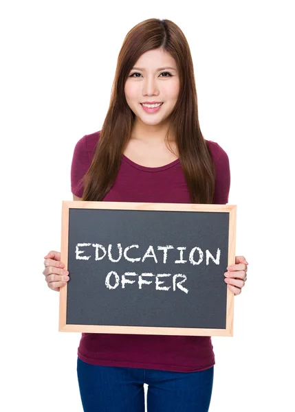 Asian woman in red t-shirt with blackboard — Stock Photo, Image