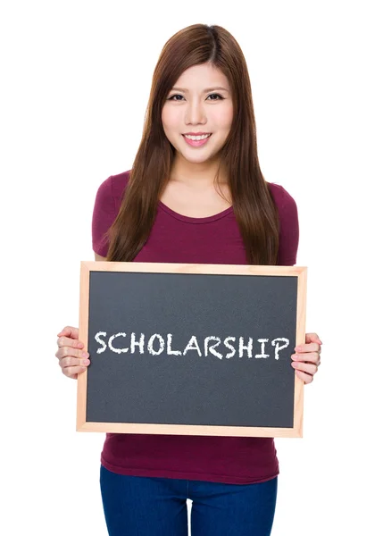 Asian young woman holding blackboard — Stock Photo, Image