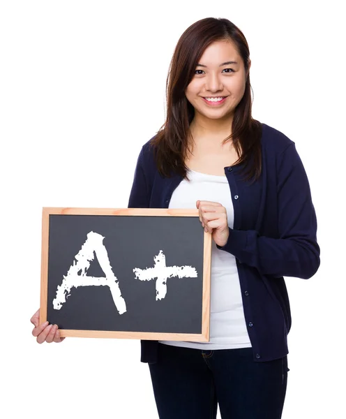 Asiático jovem mulher mostrando o quadro — Fotografia de Stock