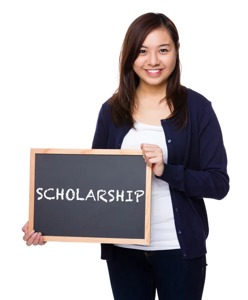 Asian young woman showing the chalkboard — Stock Photo, Image
