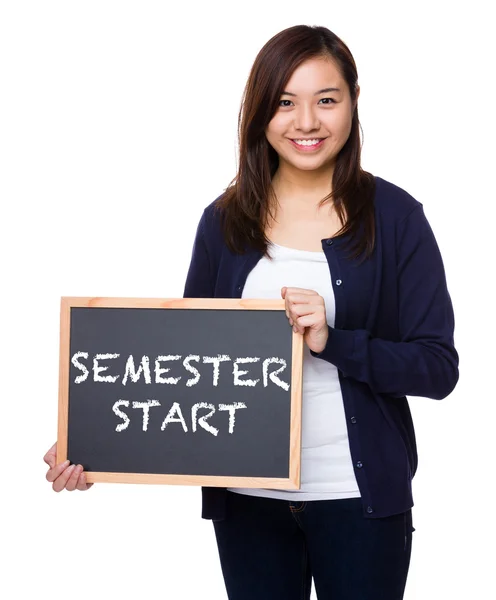 Asian young woman showing the chalkboard — Stock Photo, Image