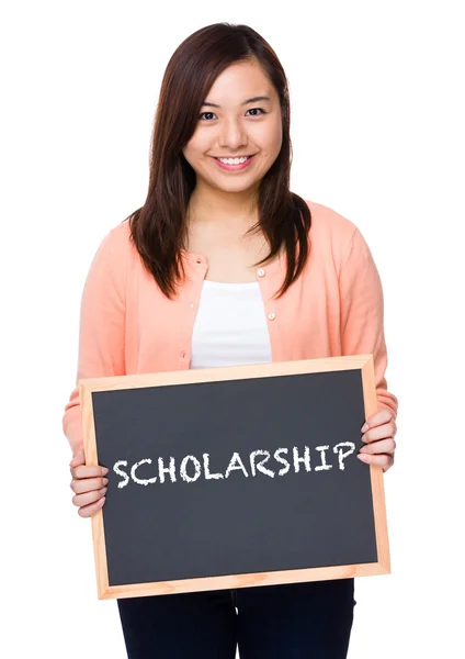 Asian young woman with black board — Stock Photo, Image