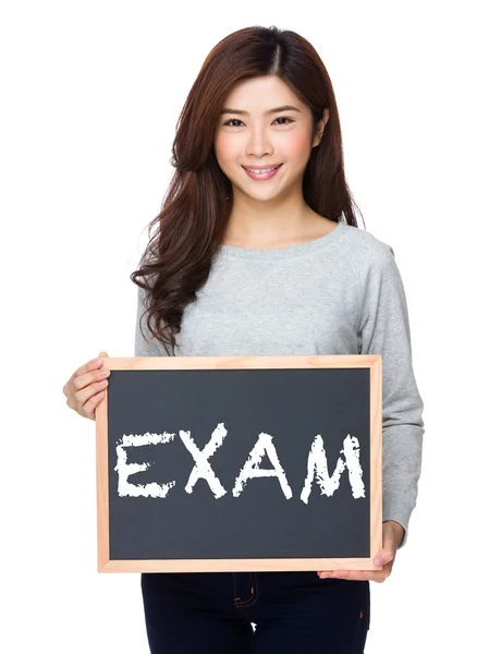 Asian school girl holding chalkboard — Stock Photo, Image