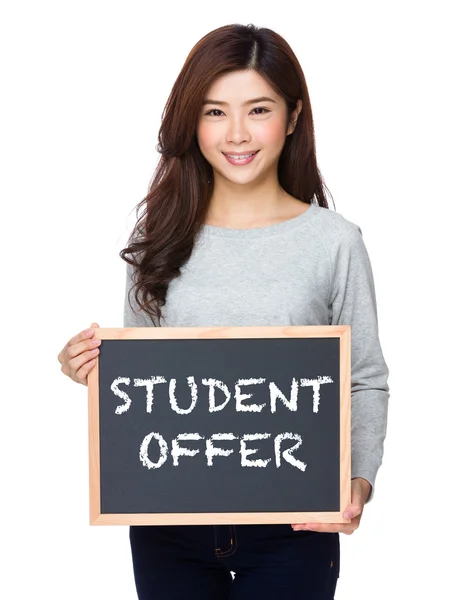 Asian school girl holding chalkboard — Stock Photo, Image