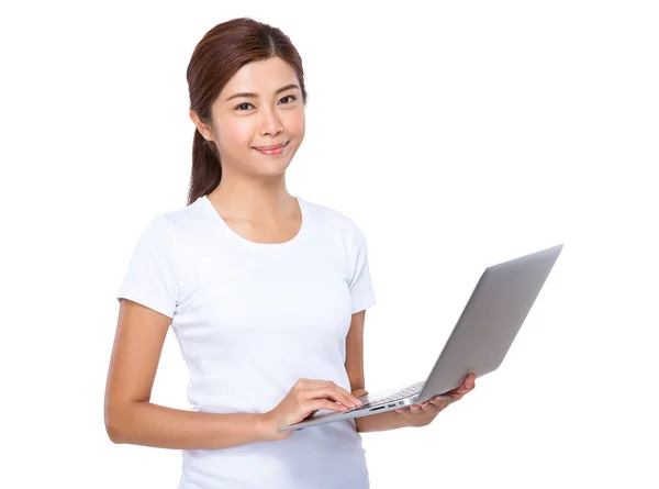 Asian young woman in white t-shirt — Stock Photo, Image