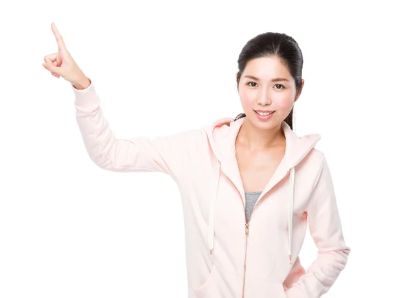 Asiatiska ung kvinna i rosa hoodie — Stockfoto