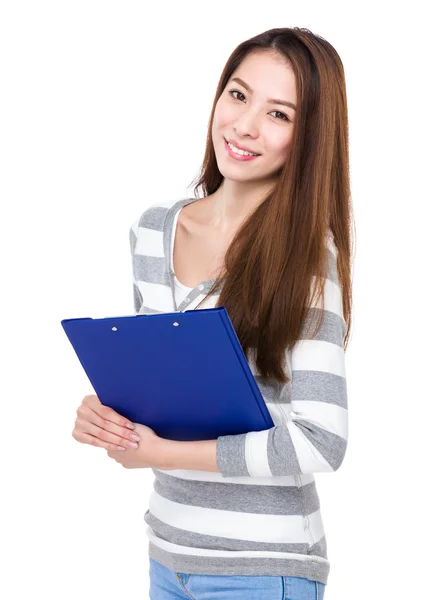 Asian young woman in striped sweatshirt — Stock Photo, Image