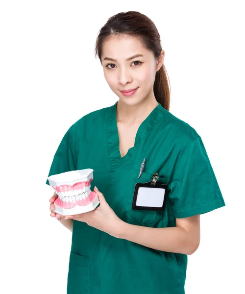 Asian woman doctor in green uniform — Stock Photo, Image