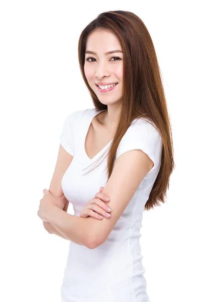 Asiatico giovane donna in bianco t-shirt — Foto Stock