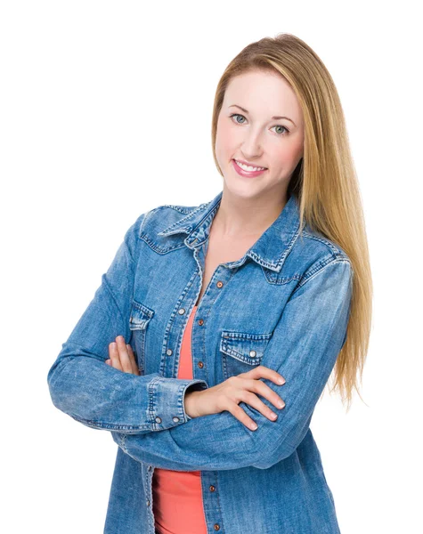 Joven caucásico mujer en jeans camisa —  Fotos de Stock