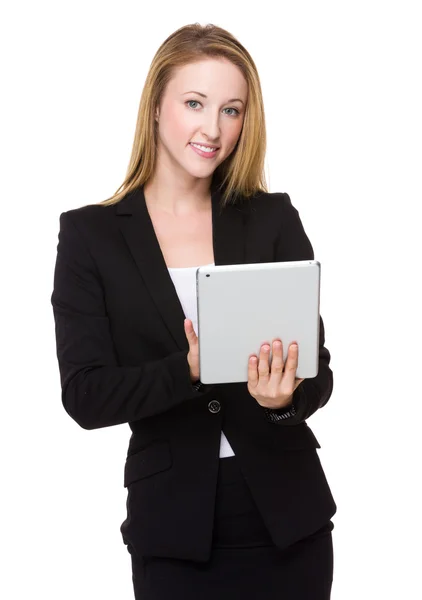 Young caucasian businesswoman in business suit — Stock Photo, Image