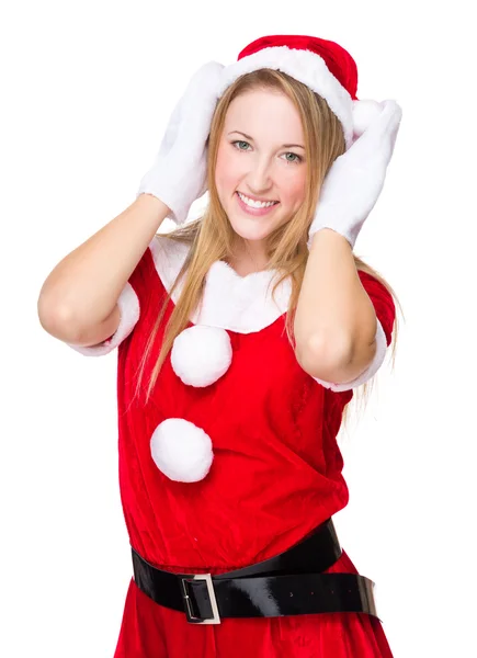 Ευτυχισμένη γυναίκα σε Χριστούγεννα κόμμα φόρεμα — Φωτογραφία Αρχείου