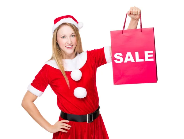 Donna in costume natalizio con shopping bag — Foto Stock