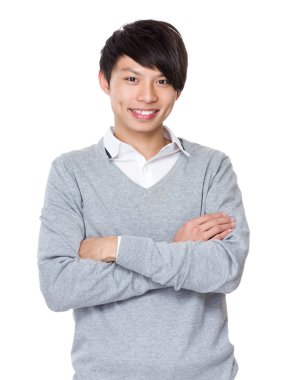 Asya genç işadamı olarak gri jumper